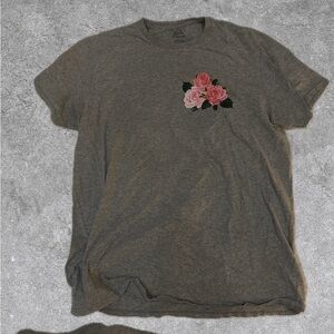 CALL UR MOTHER Gray Tee with Pink Floral AccentS SIZE L 100 percent cotton
